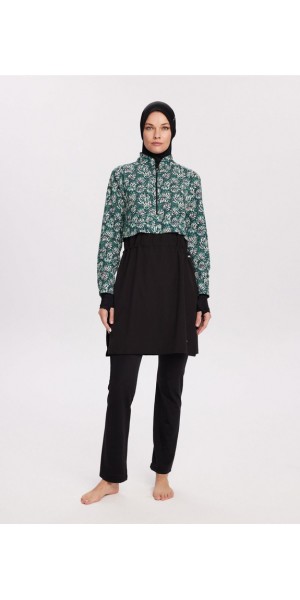 2934 Esila Yeşil Çiçek 5 Parça Tam Tesettür Mayo Takımı tesetturmayoburada