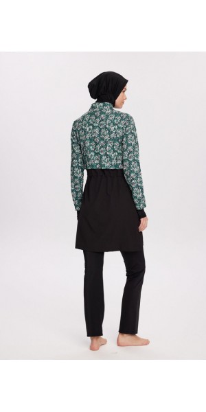 2934 Esila Yeşil Çiçek 5 Parça Tam Tesettür Mayo Takımı tesetturmayoburada