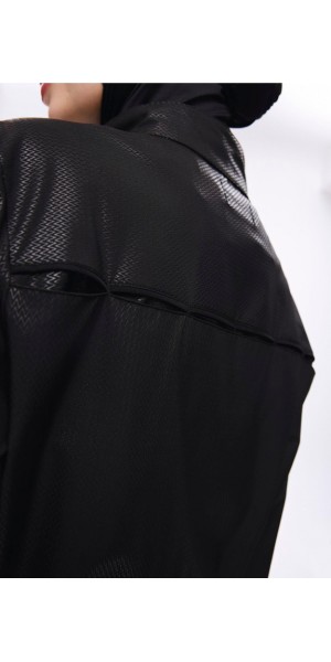 5027 Siyah Kemer Toka Detaylı Dokulu Kumaş Tesettür Mayo Takımı tesetturmayoburada