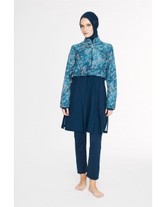 5089 Lacivert Vaha Kol Altı Desenli 5 parça Tesettür Mayo tesetturmayoburada