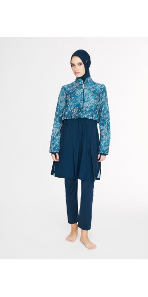 5088 Lacivert Vaha Desenli 5 parça Tesettür Mayo tesetturmayoburada