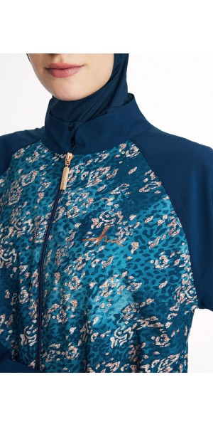 5090 Lacivert Vaha Göğüs Kısmı Desenli 5 parça Tesettür Mayo tesetturmayoburada