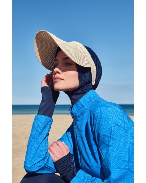 2934 Esila Monogram Desenli Lacivert 5 Parça Tam Tesettür Mayo Takımı