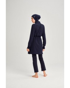 2934 Esila Lacivert Jileli 5 Parça Tam Tesettür Mayo Takımı tesetturmayoburada