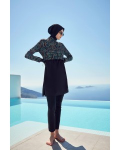 2934 Esila Tatil Tema Desenli Jileli 5 Parça Tam Tesettür Mayo Takımı tesetturmayoburada