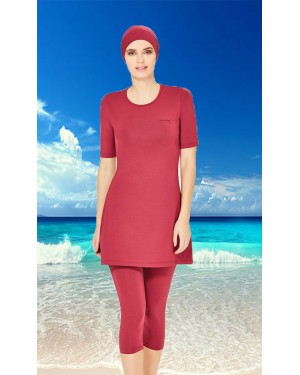 0098 Mürdüm Kısa Kollu Yarım Kapalı Taytlı Mayo