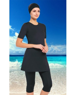 0098 Siyah Kısa Kollu Yarım Kapalı Taytlı Mayo