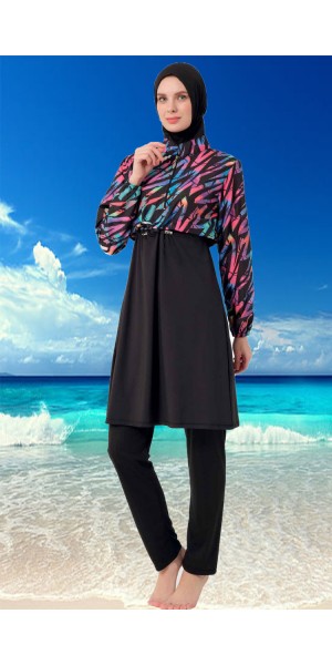 21109 Siyah Dokuma Likralı Tesettür Mayo Takımı tesetturmayoburada