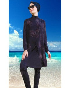 2198 Siyah Likralı Pareolu Tesettür Mayo Takımı tesetturmayoburada