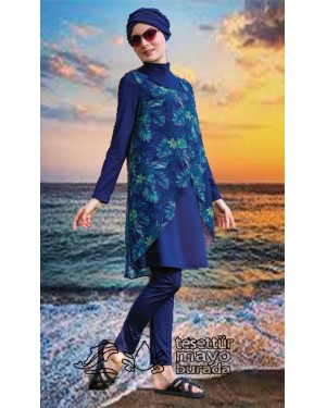 21100 Likralı Pareolu Tesettür Mayo Takımı