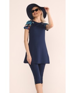 0446 Lacivert Kısa Kollu Yarım Kapalı Taytlı Mayo tesetturmayoburada