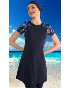 0446 Lacivert Kısa Kollu Yarım Kapalı Taytlı Mayo tesetturmayoburada