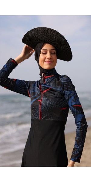 2155 Siyah Likralı Tesettür Mayo Takımı tesetturmayoburada