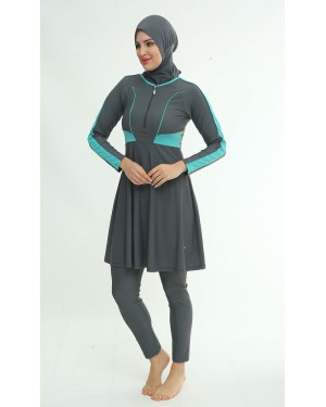 2163 Antrasit Likralı Tesettür Mayo Takımı