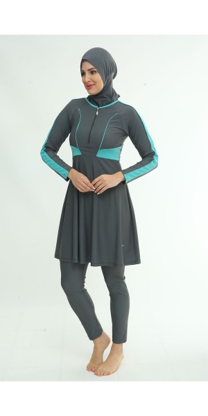 2163 Antrasit Likralı Tesettür Mayo Takımı tesetturmayoburada