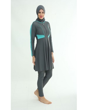 2163 Antrasit Likralı Tesettür Mayo Takımı
