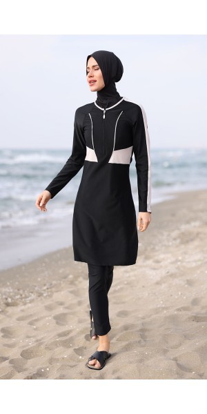 2163 Siyah Likralı Tesettür Mayo Takımı tesetturmayoburada
