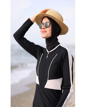 2163 Siyah Likralı Tesettür Mayo Takımı