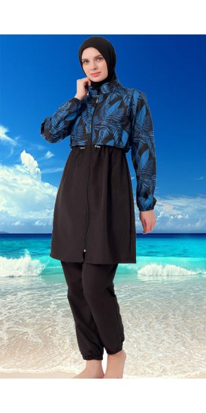 22156 Siyah Dokuma Tesettür Mayo Takımı tesetturmayoburada