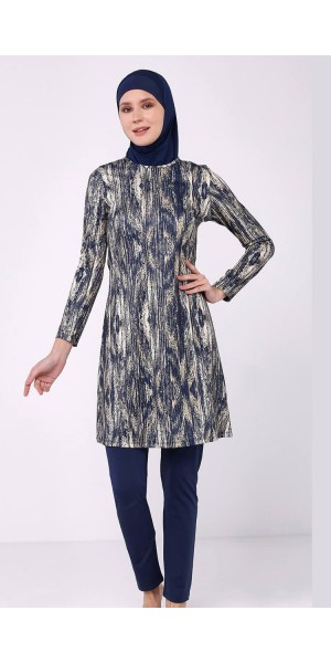 2303 K.Lacivert Likralı Tesettür Mayo Takımı