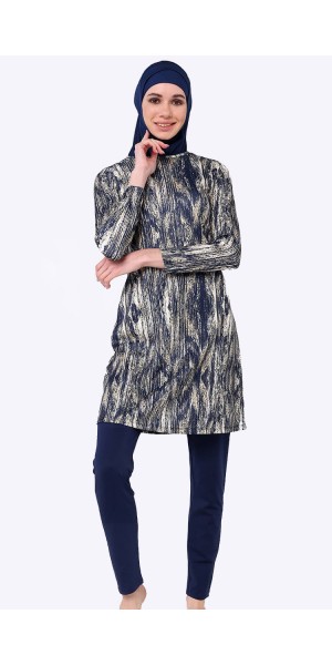 2303 K.Lacivert Likralı Tesettür Mayo Takımı
