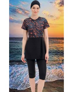 2312 Siyah Yarım Kapalı Taytlı Mayo tesetturmayoburada