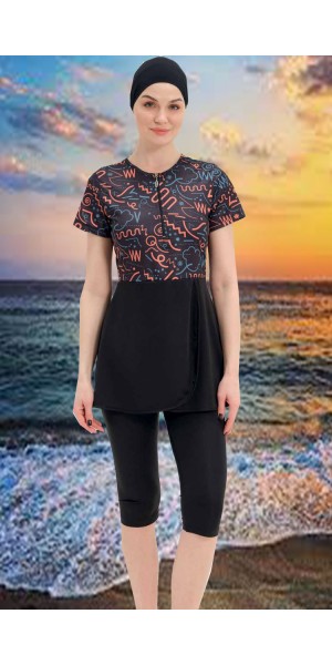 2312 Siyah Yarım Kapalı Taytlı Mayo tesetturmayoburada