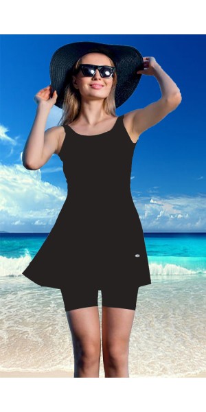 24115 Siyah Elbise Taytlı Mayo tesetturmayoburada